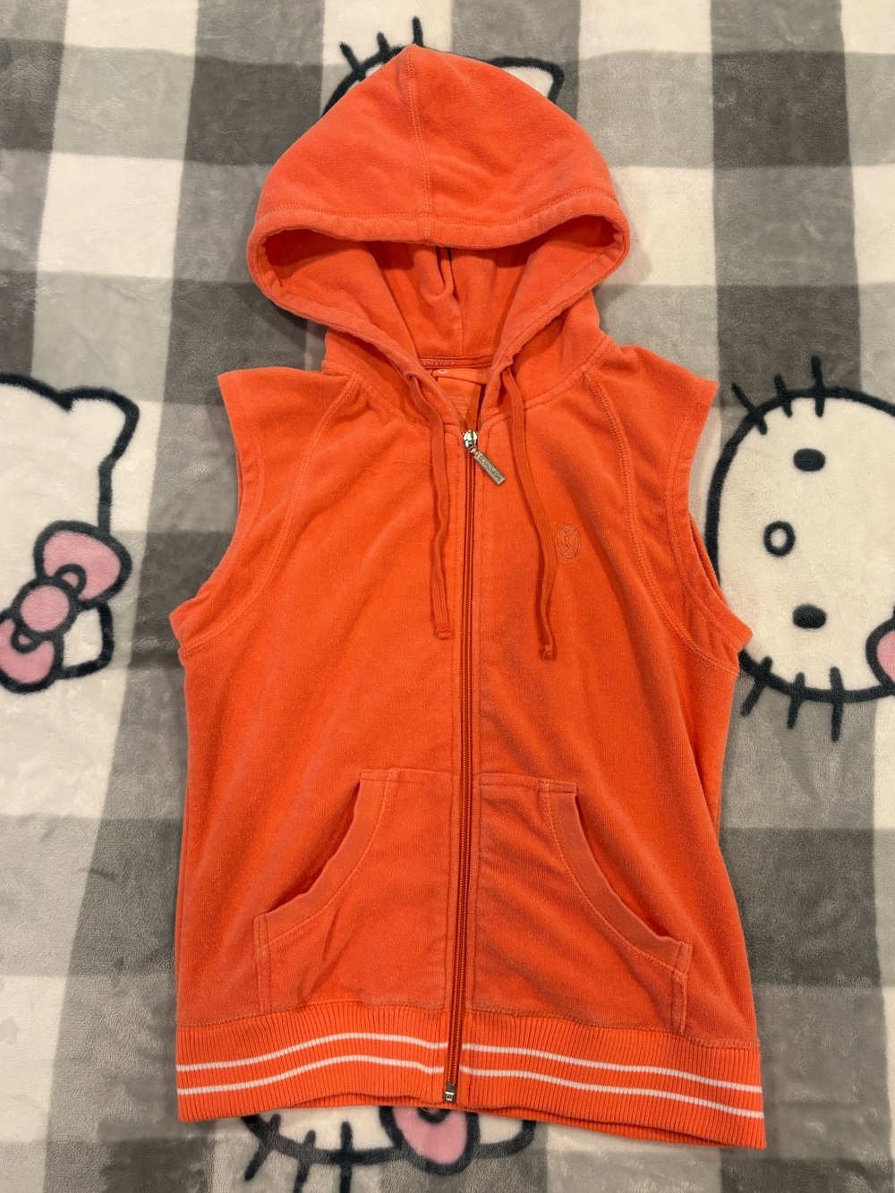 Vintage Fairweather Athletics Orange Velour Hooded Zip-Up Vest